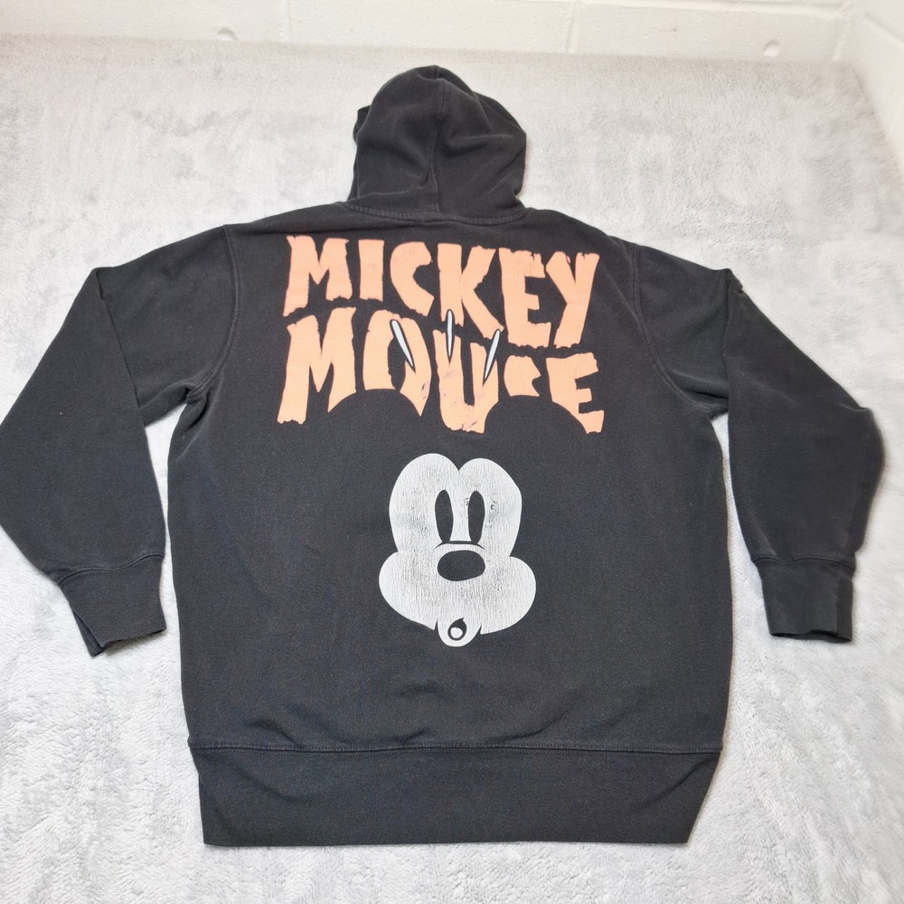 Disney Mickey Mouse Hoodie Women's Large Black Graphic Print Pullover Sweatshirt
